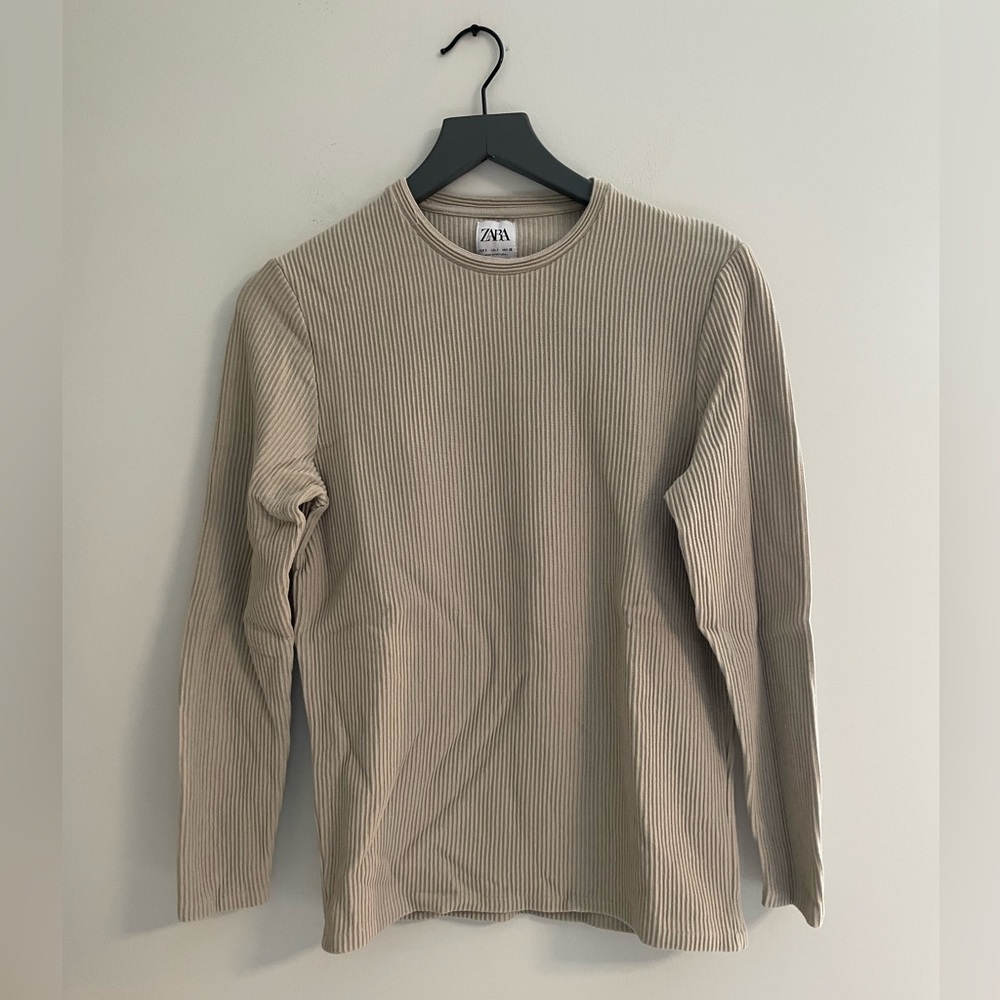 Zara Textured Long Sleeve Crewneck Pullover